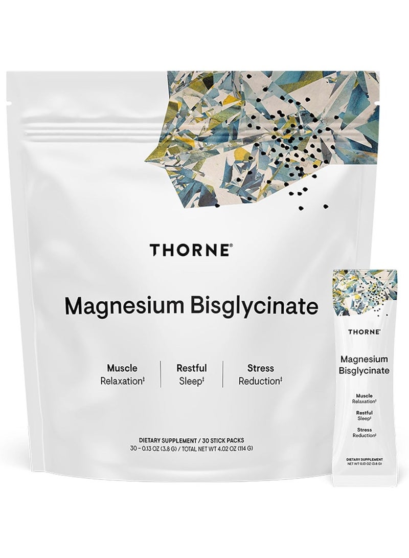 Thorne Magnesium Bisglycinate / Muscle Relaxation / Restful Sleep /Stress Reduction Dietary Supplement 30 Stick Packs 30 - 0.13 Oz (3.8 G) / Total Net 4.02 Oz (114 G) - Image 1